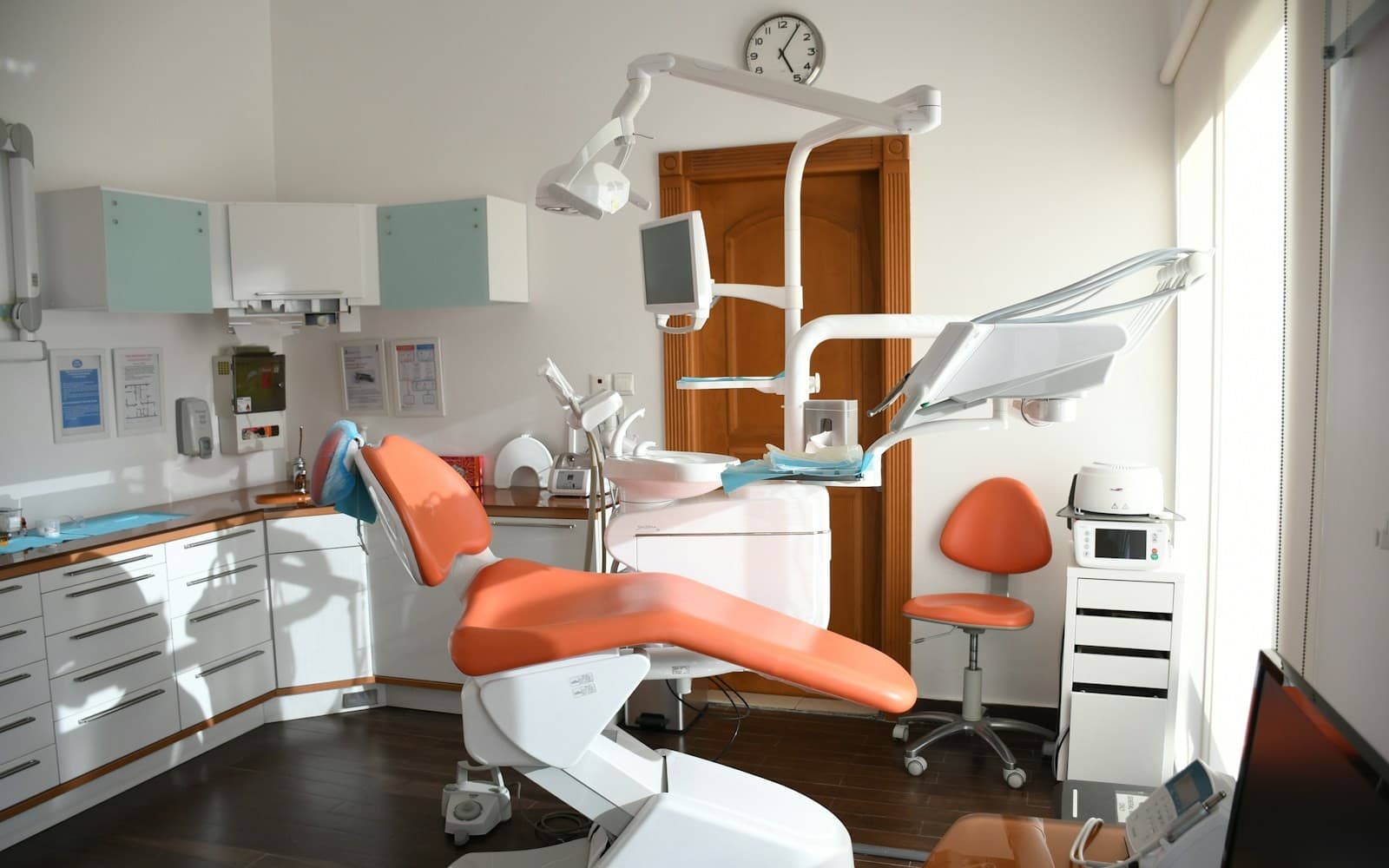 Bright dental clinic waiting area and reception
