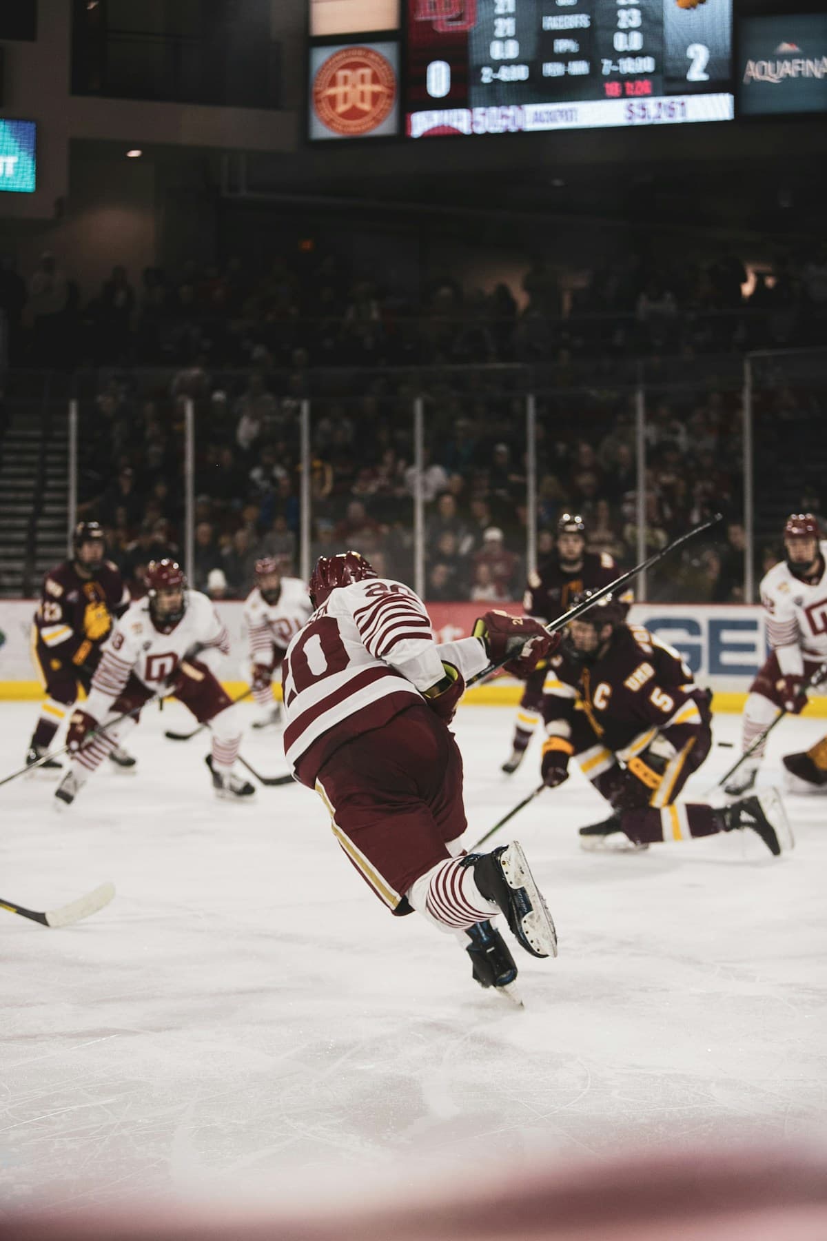 Hockey sticks and puck on the ice