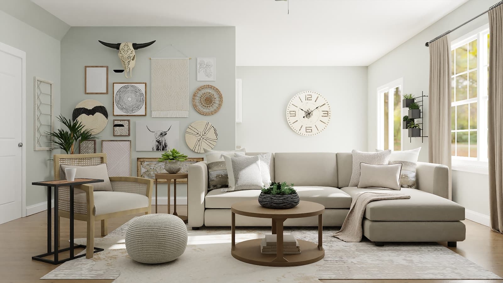Furniture showroom aisle with beds and dining sets